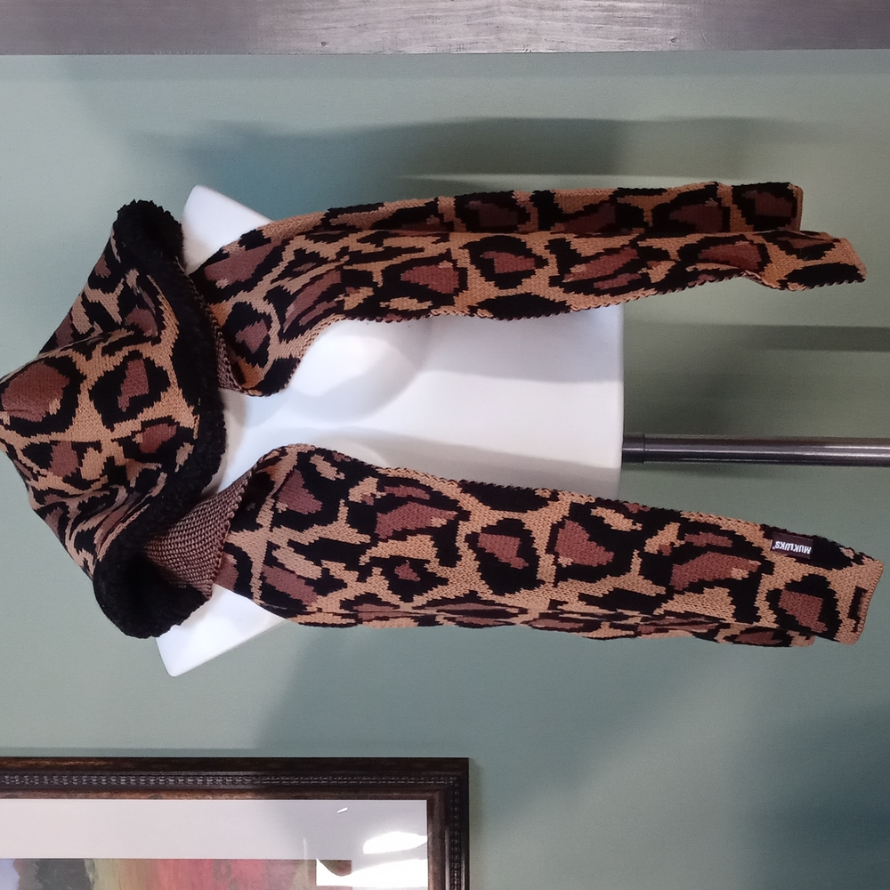 Muk Luks Hooded Scarf Leopard Print